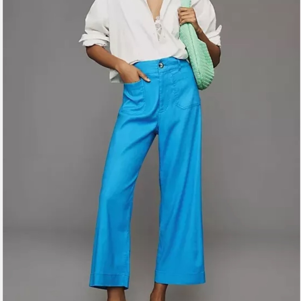 Anthropologie Bright Turquoise Wide-Leg Pants